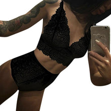 Load image into Gallery viewer, Two Piece Set Lingerie Women Lace Bra Sexy Underwear Lady Elegant Bra Sets Push Up Transparent Sweet lady Unlined Briefs suit