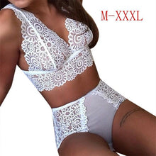 Load image into Gallery viewer, Two Piece Set Lingerie Women Lace Bra Sexy Underwear Lady Elegant Bra Sets Push Up Transparent Sweet lady Unlined Briefs suit
