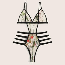 Load image into Gallery viewer, Fashion Bra Set Women Underwear V-Neck Floral Embroidered Push Up Lace Lingerie Set Black Crop Top And Panties Set Dropship *S